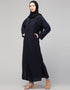 Modest Abaya with open front and coat-style collar In the Color Navy Blue